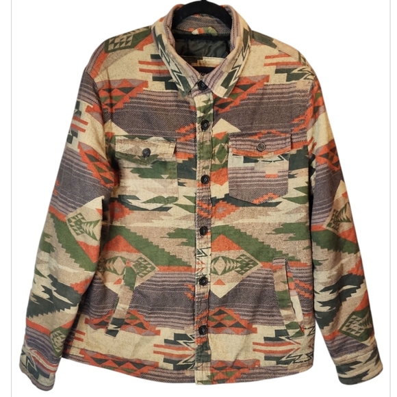 American Eagle Mens Western Aztec Flannel Jacket Quilt Lined Shacket Large Retro - Picture 2 of 10